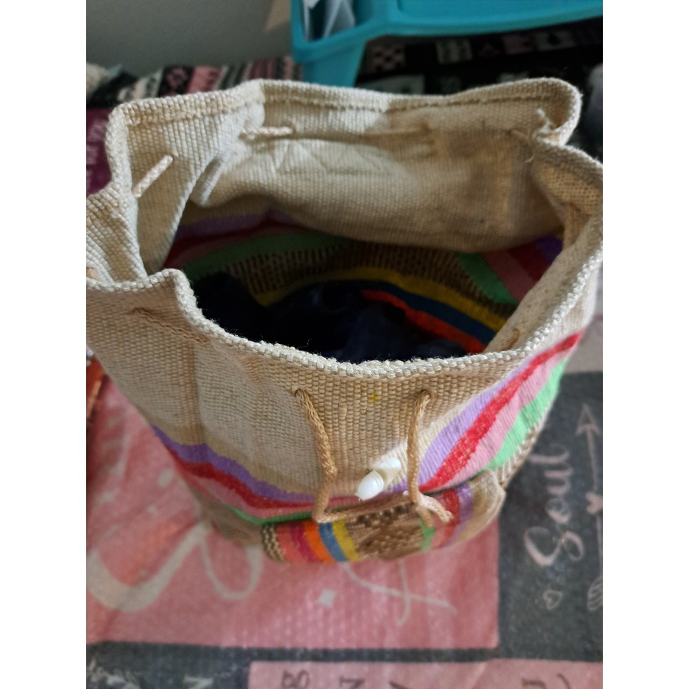 Boho Woven Striped Backpack Multi-Color Drawstring Rucksack Festival Bag - Picture 4 of 4